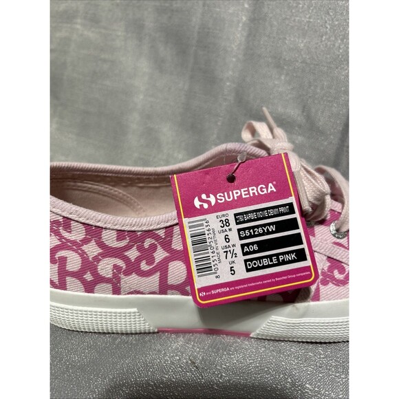 Superga x Barbie Collab Double Pink Denim Print Sneakers Women’s US 6 Canvas - Picture 9 of 12